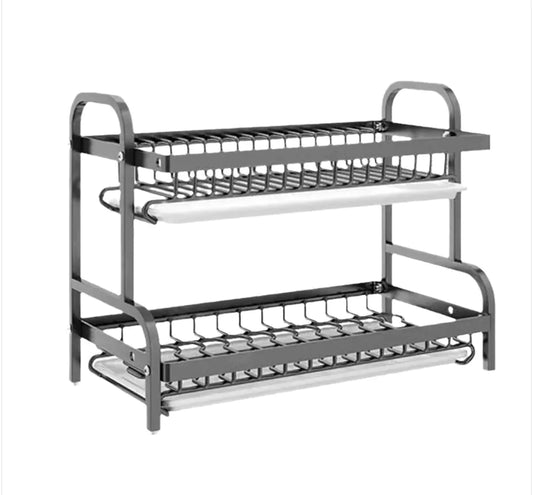 Multi-functional Double-layer Carbon Steel Tableware Storage Rack